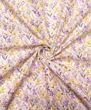 Off White Color Floral Digital Printed Cotton ChikanKari Embroidery Fabric